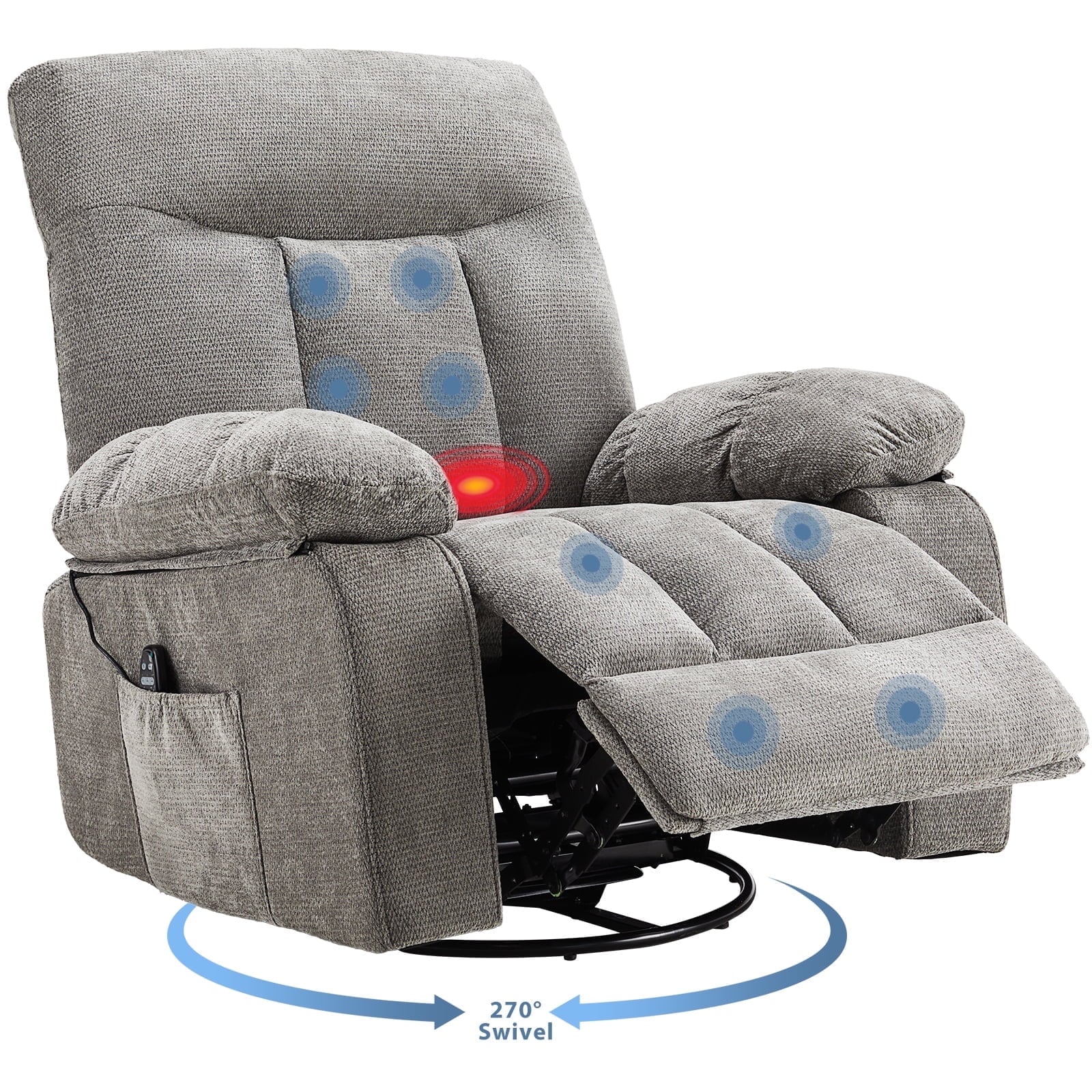 JIOABL Swivel Rocker Recliner Chair with Massage and Heat, Adjustable Recline, Chenille Fabric