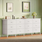JIOABL TV Stand with 12 Fabric Drawers, Metal Frame Storage Stand with Adjustable feet and Anti-Tip