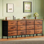 JIOABL TV Stand with 12 Fabric Drawers, Metal Frame Storage Stand with Adjustable feet and Anti-Tip