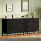 JIOABL TV Stand with 12 Fabric Drawers, Metal Frame Storage Stand with Adjustable feet and Anti-Tip
