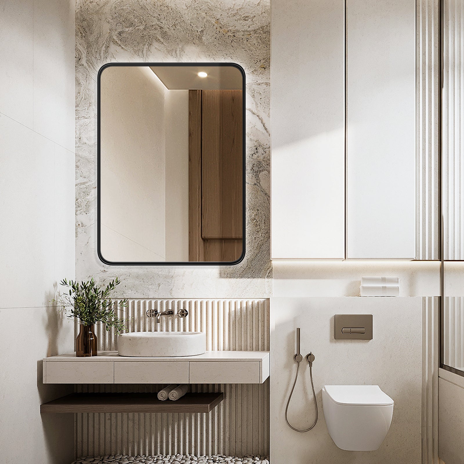 MCQ  Shatterproof Bathroom Mirror with Black Metal Frame - Tempered Glass, 2 Sided, Anti-Rust for Vanity Wall Decor