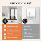 MCQ  Shatterproof Bathroom Mirror with Black Metal Frame - Tempered Glass, 2 Sided, Anti-Rust for Vanity Wall Decor