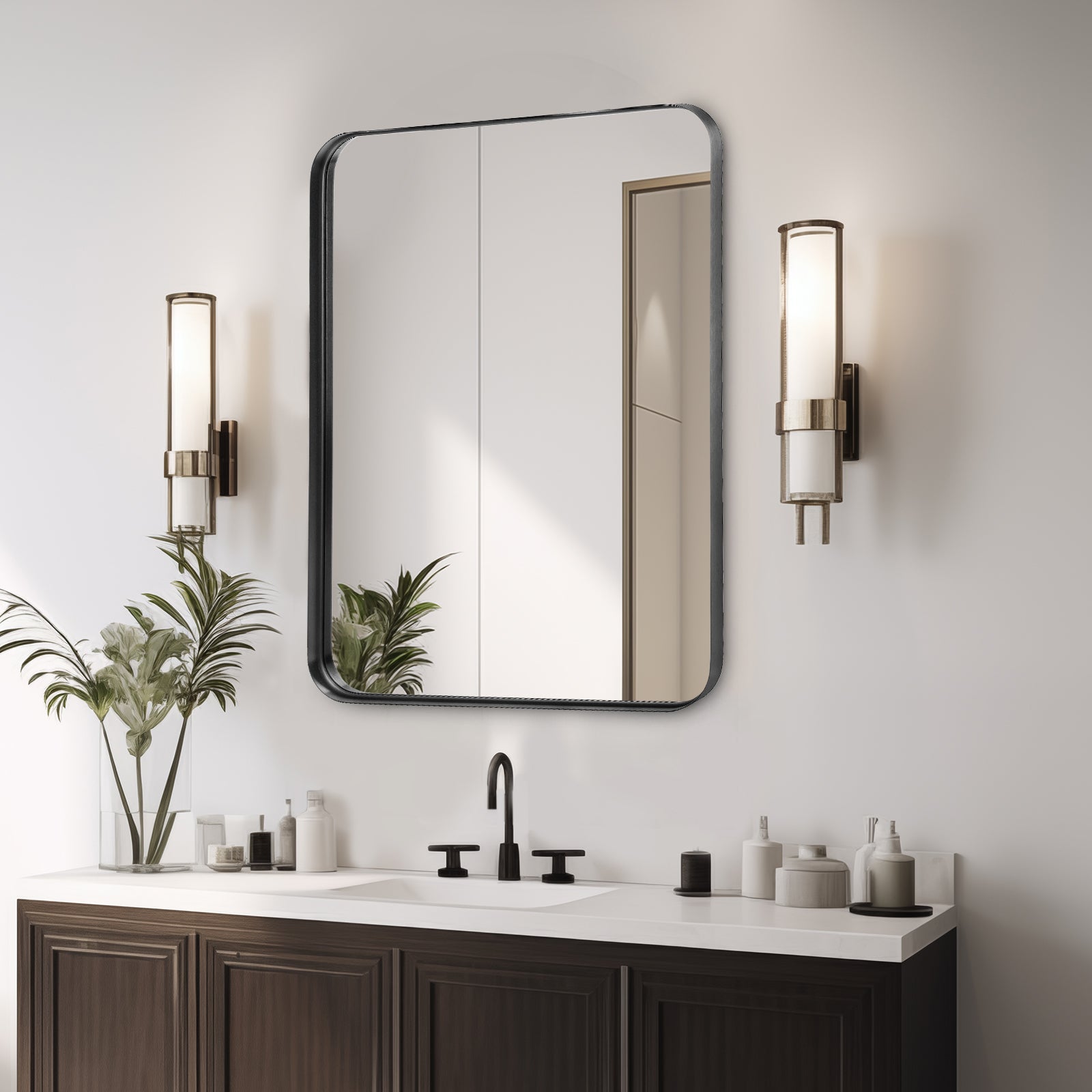 MCQ  Shatterproof Bathroom Mirror with Black Metal Frame - Tempered Glass, 2 Sided, Anti-Rust for Vanity Wall Decor