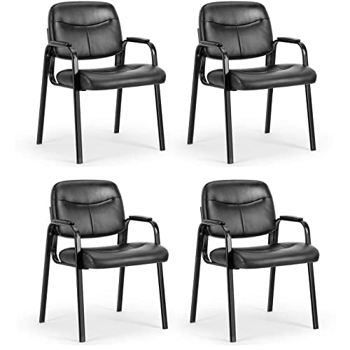 JIOABL Waiting Room Chairs No Wheels, Leather Stationary Office Reception Guest Chair with Padded Arms for Elderly Desk Conference Room Lobby Table Side Salon