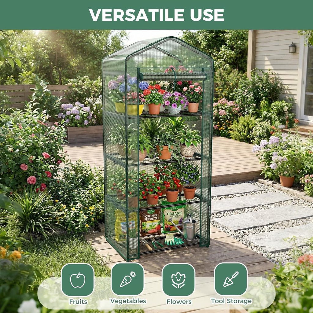 JIOABL Greenhouse with PE Cover, Portable Plant Grow House with Zipper Door & Steel Frame for Indoor Outdoor Garden