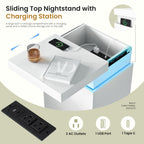 JIOABL Nightstand with Charging Station and RGB LED Light, 3 Drawers, Sliding Top, Bedside Table for Bedroom, Living Room and Dorm