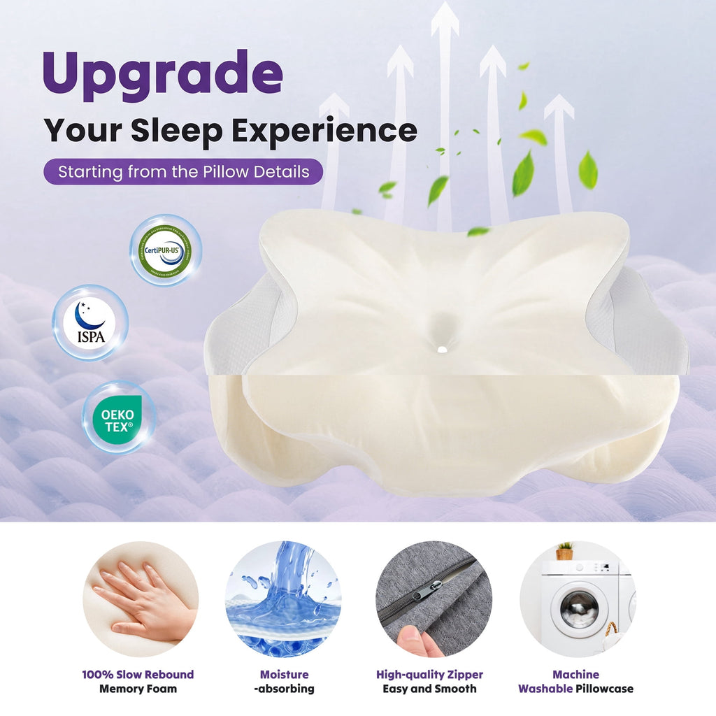 JIOABL Cervical Memory Foam Pillow, Contour Design with 2 Heights, Breathable Cover, Neck Support for Side Back Sleepers
