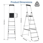 JIOABL Aluminum Folding Ladder, 330 lbs Capacity with Wide Non-Slip Steps, Steel Platform, Slim Fold Design