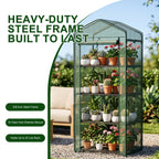 JIOABL 4-Tier Mini Greenhouse with PE Cover, Portable Plant Grow House with Zipper Door & Steel Frame for Indoor Outdoor Garden, Green