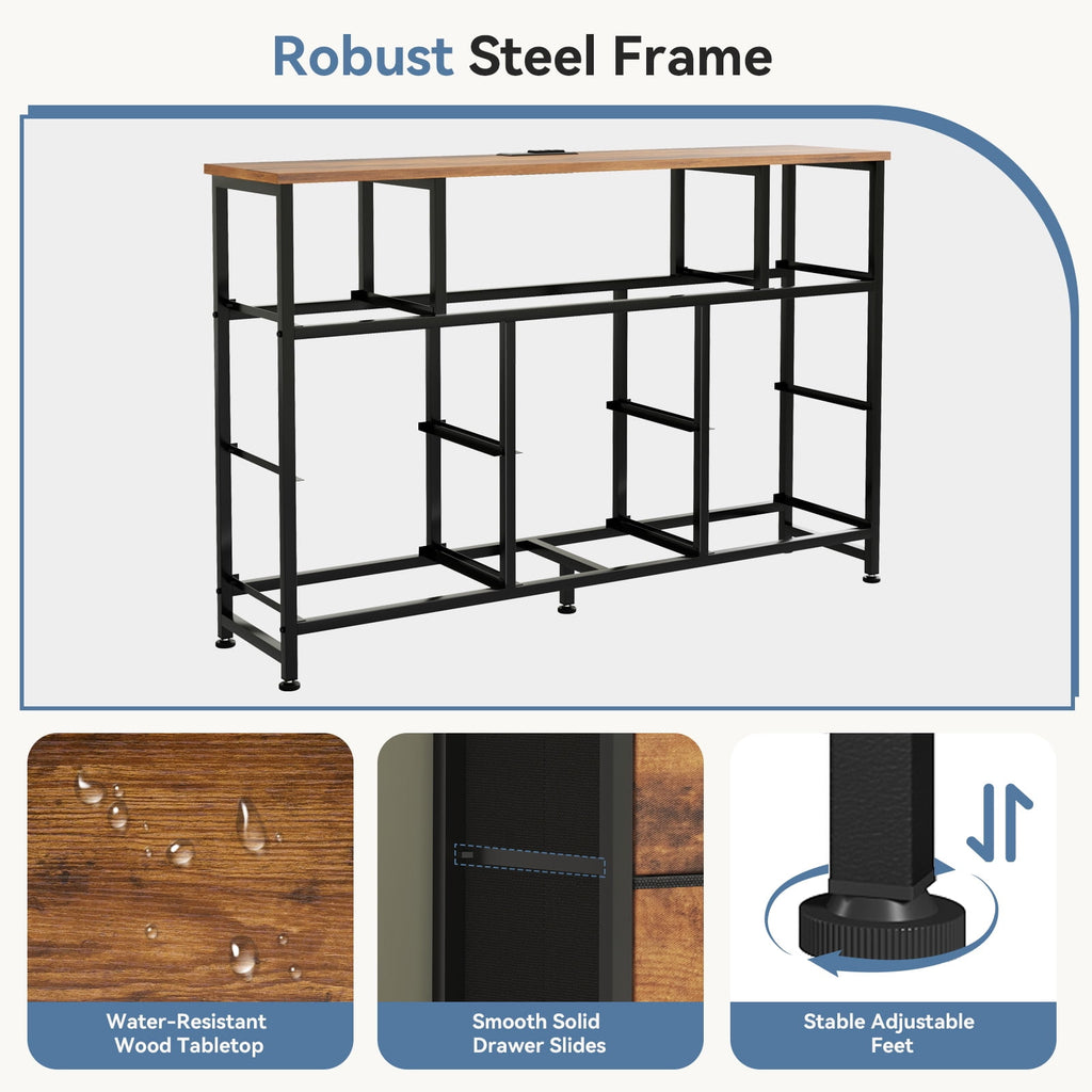JIOABL TV Stand with  Fabric Drawers & Power Outlet, LED TV Console with USB & Type-C, Storage Dresser for Living Room