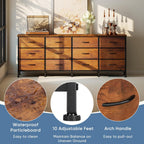 JIOABL TV Stand with 12 Fabric Drawers, Metal Frame Storage Stand with Adjustable feet and Anti-Tip