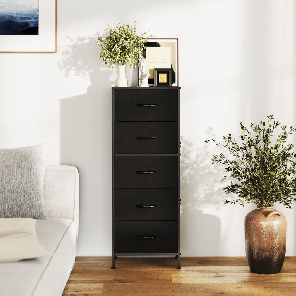 JIOABL 5-Drawer Fabric Dresser with Metal Frame and Wooden Top TV Stand - Perfect for Clothes, Living Room, Hallway, Entryway