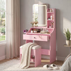 JIOABL 24" Vanity Desk with Mirror, LED Makeup Vanity with 3 Light Modes & Power Outlet, Storage Drawers & Stool, Dressing Table for Bedroom