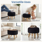 JIOABL Ottoman with Storage, 350lbs Capacity, Soft Teddy Fabric, Round Footrest, Wooden Legs, for Living Room & Bedroom