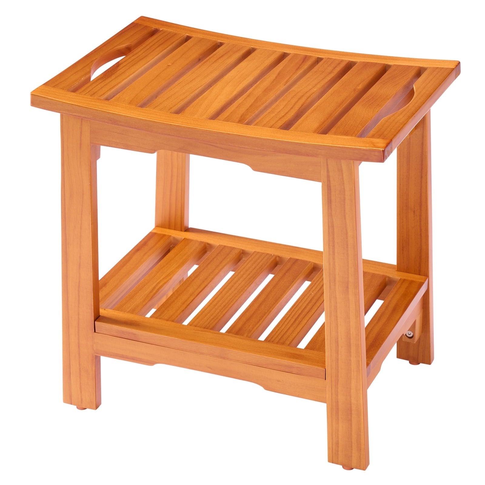 JIOABL Pine Wood Shower Bench, 250lbs Capacity, Waterproof, Non-Slip, Adjustable, for Indoor & Outdoor Use - Natural Finish