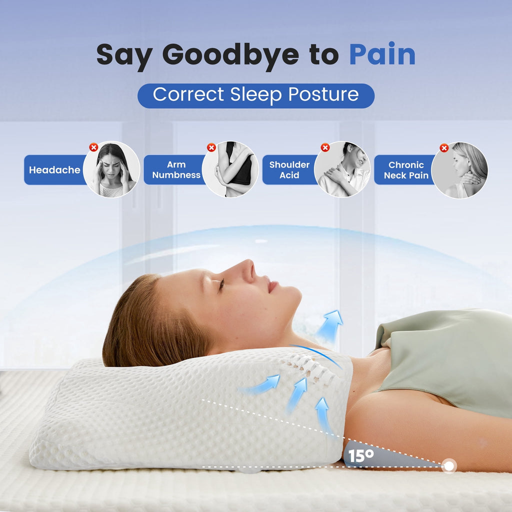 JIOABL Ergonomic Contour Memory Foam Pillows, Cervical Neck Pillow with Cooling Case for Neck Pain Relief