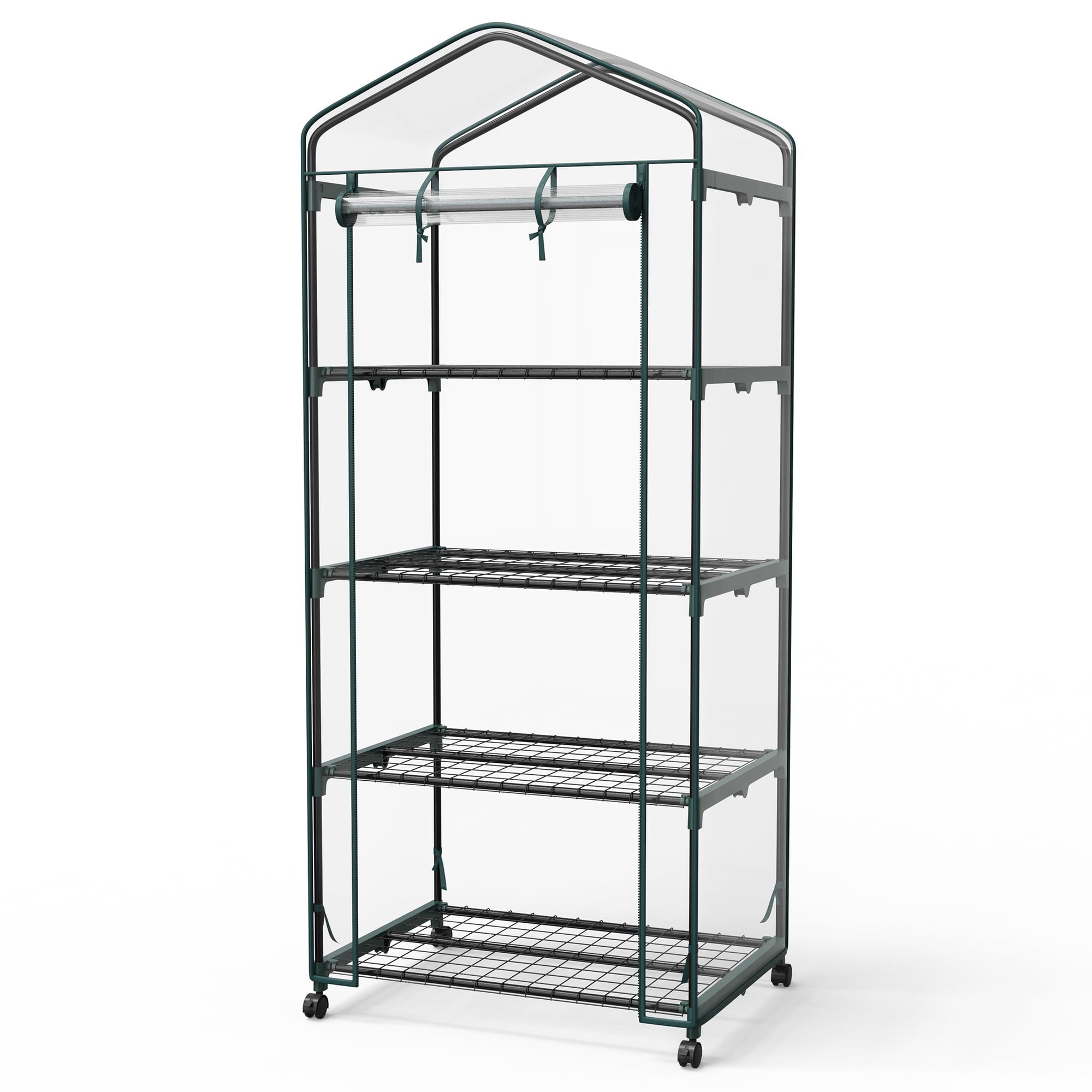 JIOABL 4-Tier Mini Greenhouse with Clear PVC Cover & Wheels, Portable Plant Grow House with Zipper Door, Steel Frame for Indoor & Outdoor Garden, Clear