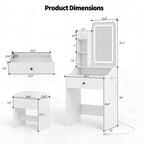 JIOABL 24" Vanity Desk with Mirror, LED Makeup Vanity with 3 Light Modes & Power Outlet, Storage Drawers & Stool, Dressing Table for Bedroom