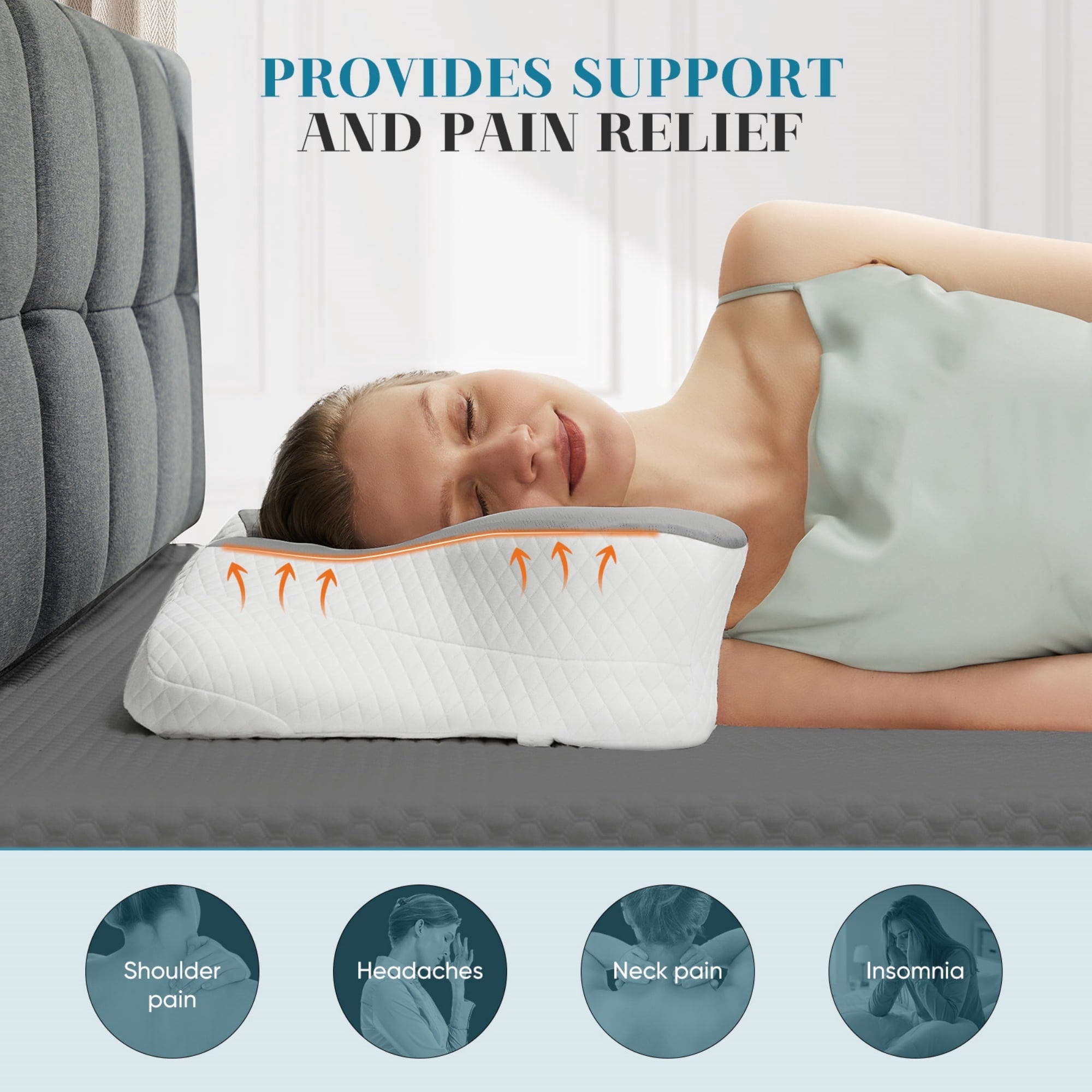 JIOABL Ergonomic Contour Memory Foam Pillows, Cervical Neck Pillow with Cooling Case for Neck Pain Relief