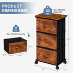 JIOABL Dresser Storage with 3 Drawers, Fabric Tower, Vertical Storage Unit with Wheels & Adjustable Handles for Bedroom, Closet, Office
