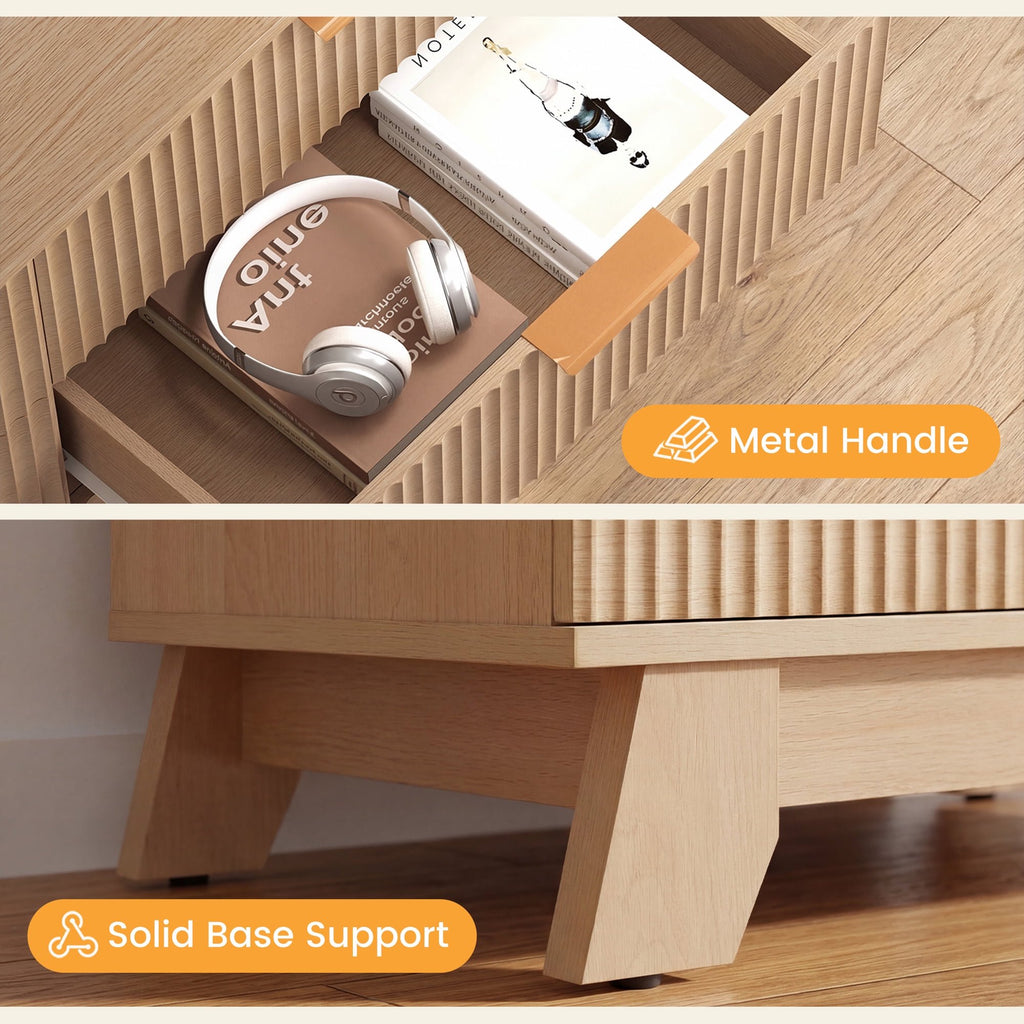 JIOABL Wood Dresser with Fluted Panel Design, Modern Storage Cabinet for Bedroom, Living Room, Hallway, Natural Oak
