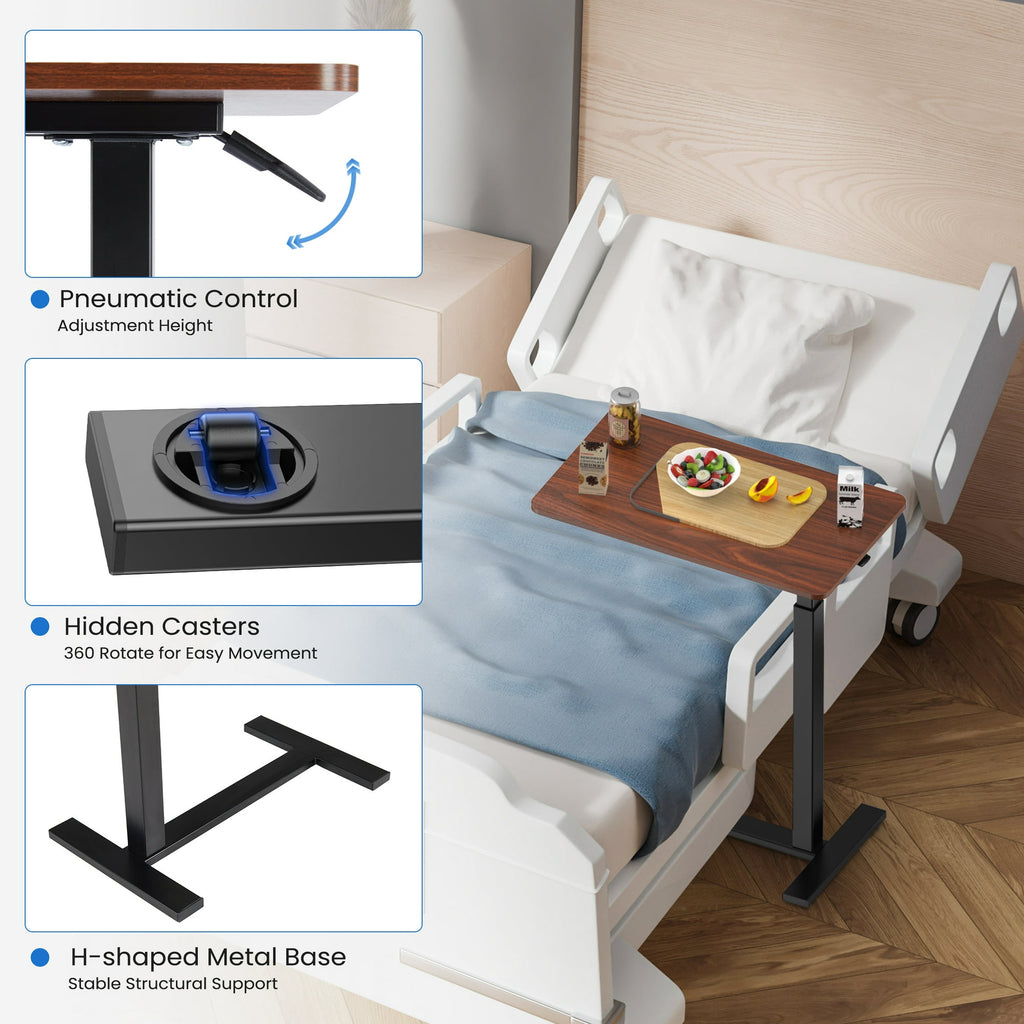 JIOABL Adjustable Overbed Bedside Table with Hidden Wheels for Hospital