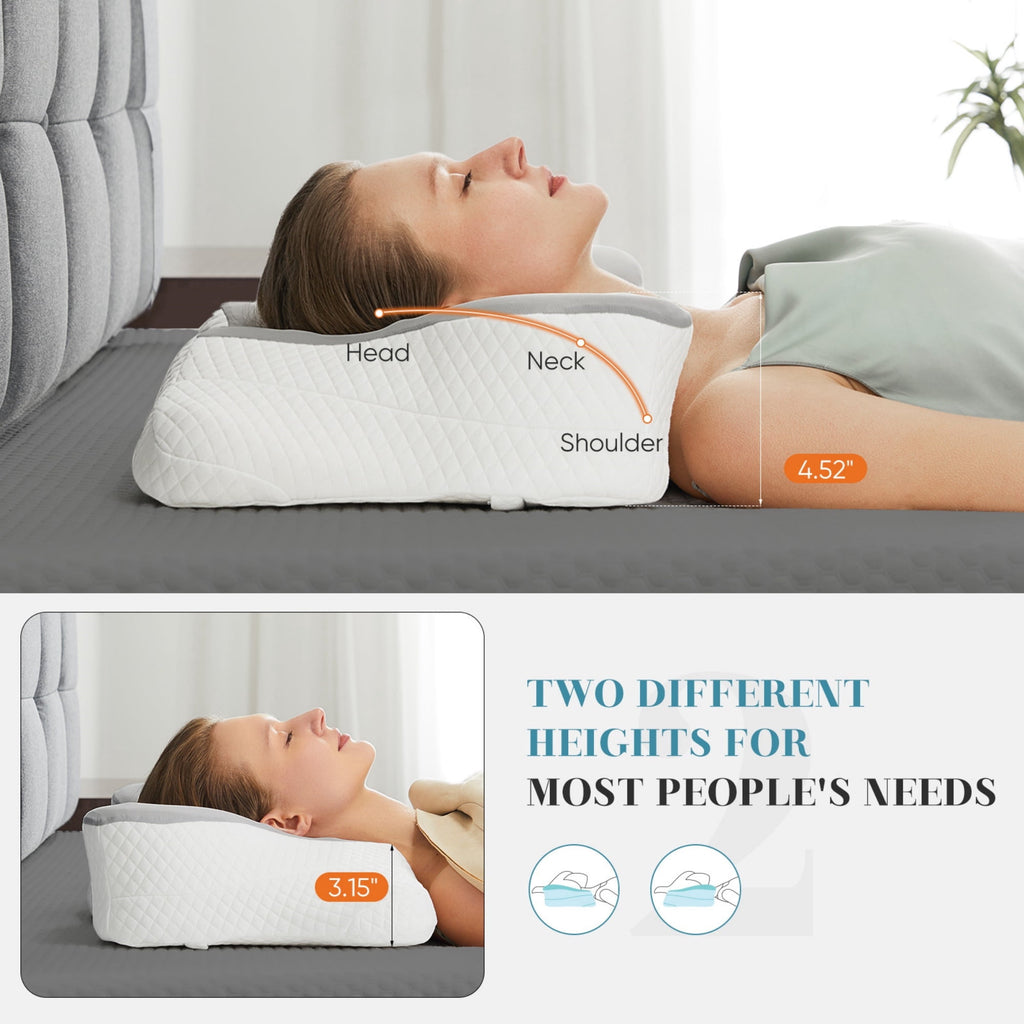 JIOABL Ergonomic Contour Memory Foam Pillows, Cervical Neck Pillow with Cooling Case for Neck Pain Relief