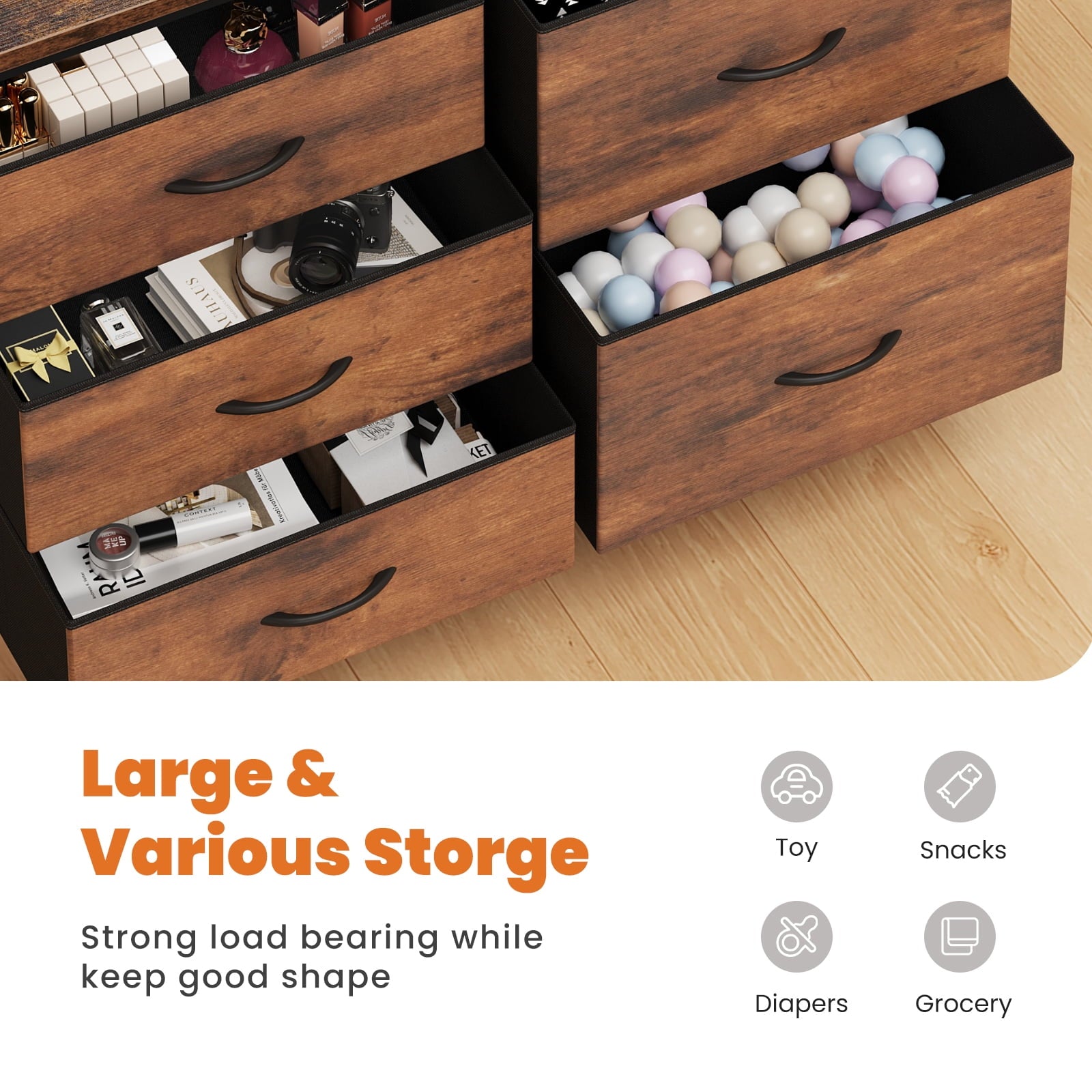 JIOABL 5-Drawer Dresser with Drawer Organizers for Bedroom, Living Room, or Closet