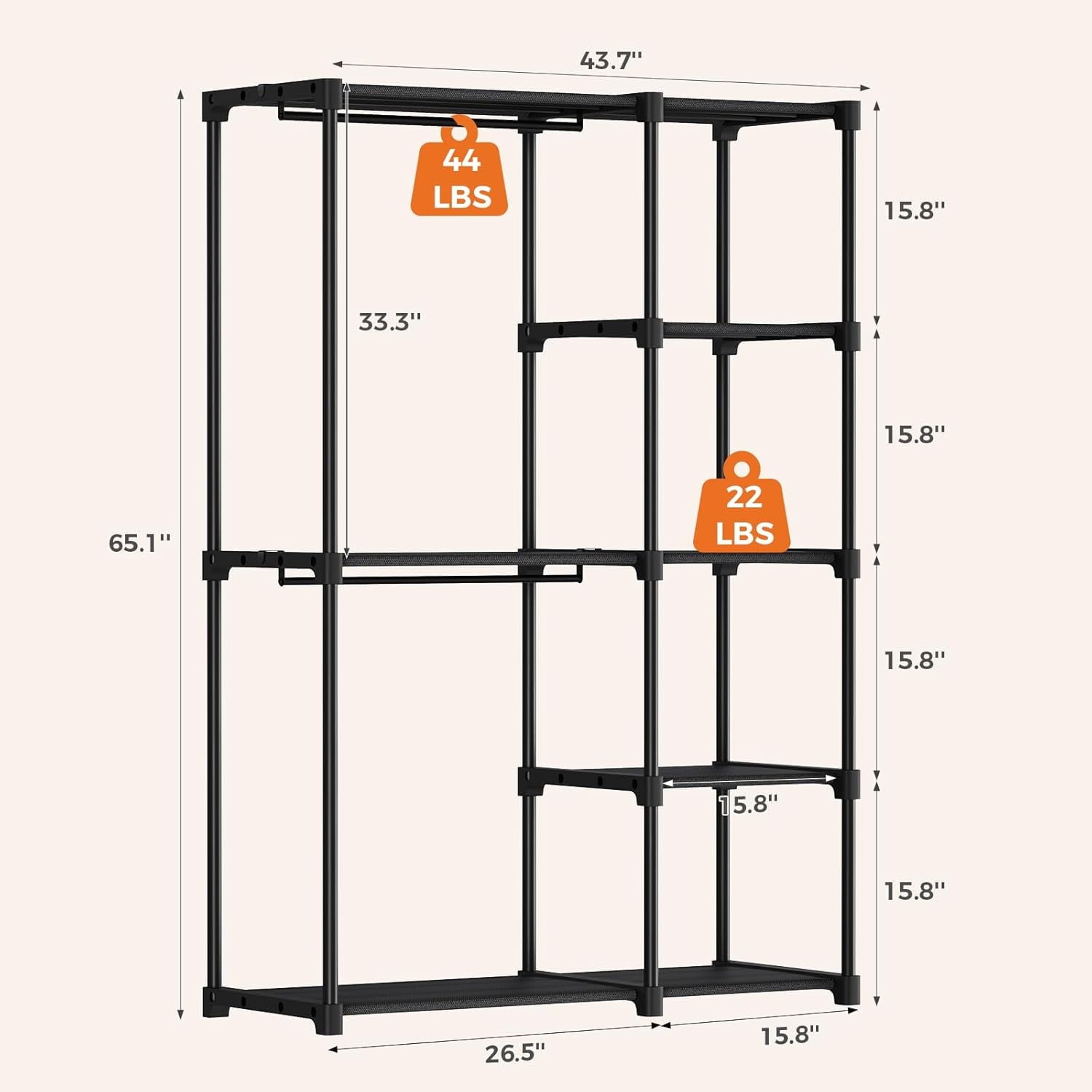 JIOABL Portable Clothes Rack with Shelves, Freestanding Closet Organizer with Hanging Rods for Bedroom, Entryway