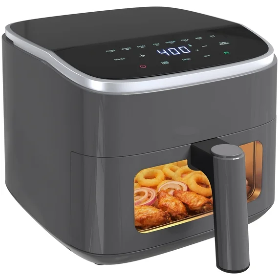 JIOABL 4 Qt Compact Air Fryer, 4-in-1 Air Fry Bake Roast Reheat, Dishwasher-Safe, Black