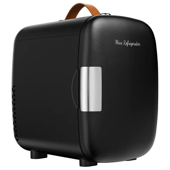 JIOABL Mini Refrigerator 4L/7 Can, Compact Small Fridge, Cosmetics Cooler for RV Use, Skincare, Bedroom, Car, Black