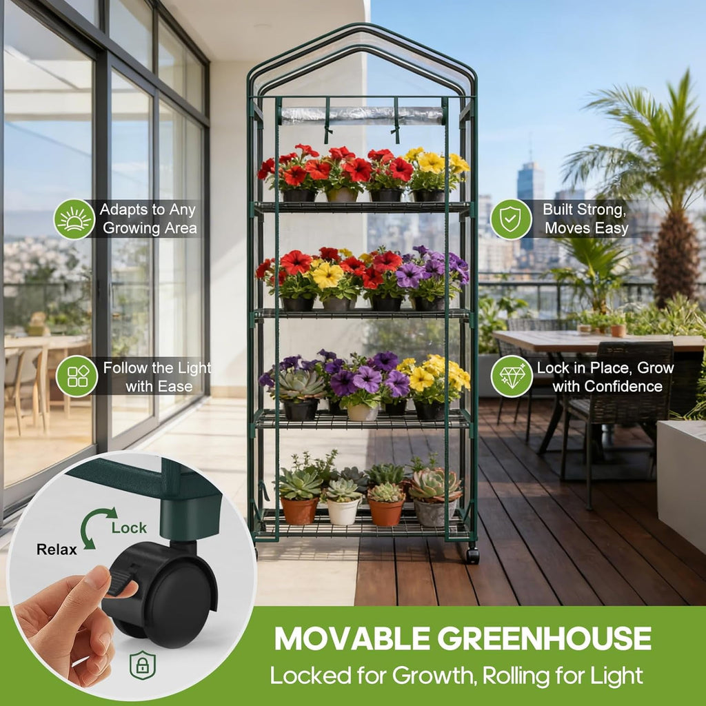 JIOABL Greenhouse with PE Cover, Portable Plant Grow House with Zipper Door & Steel Frame for Indoor Outdoor Garden