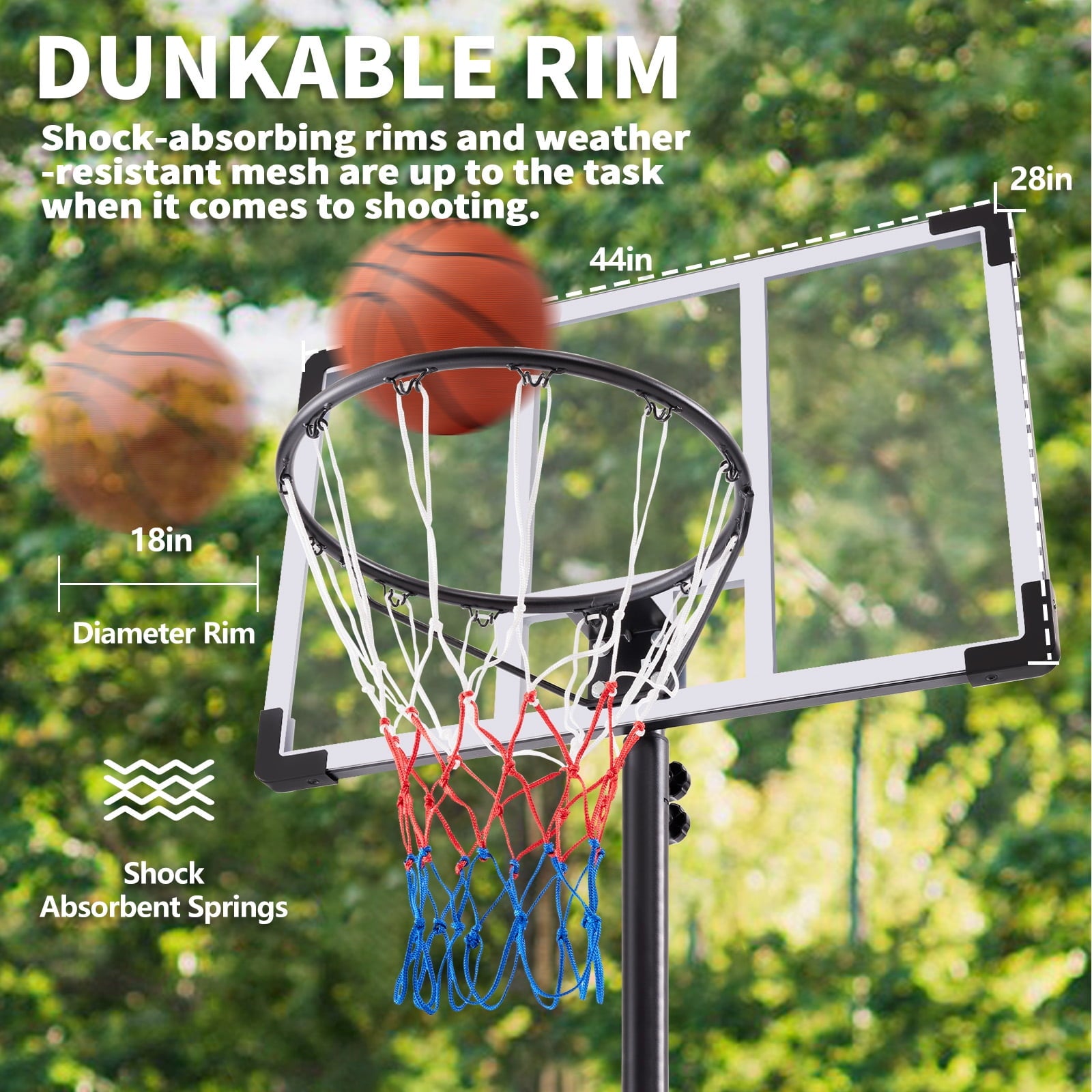 JIOABL Kids Basketball Hoop, Adjustable 5.1-8.5ft Portable Goal for Indoors/Outdoors with Enlarged Base, PC Backboard