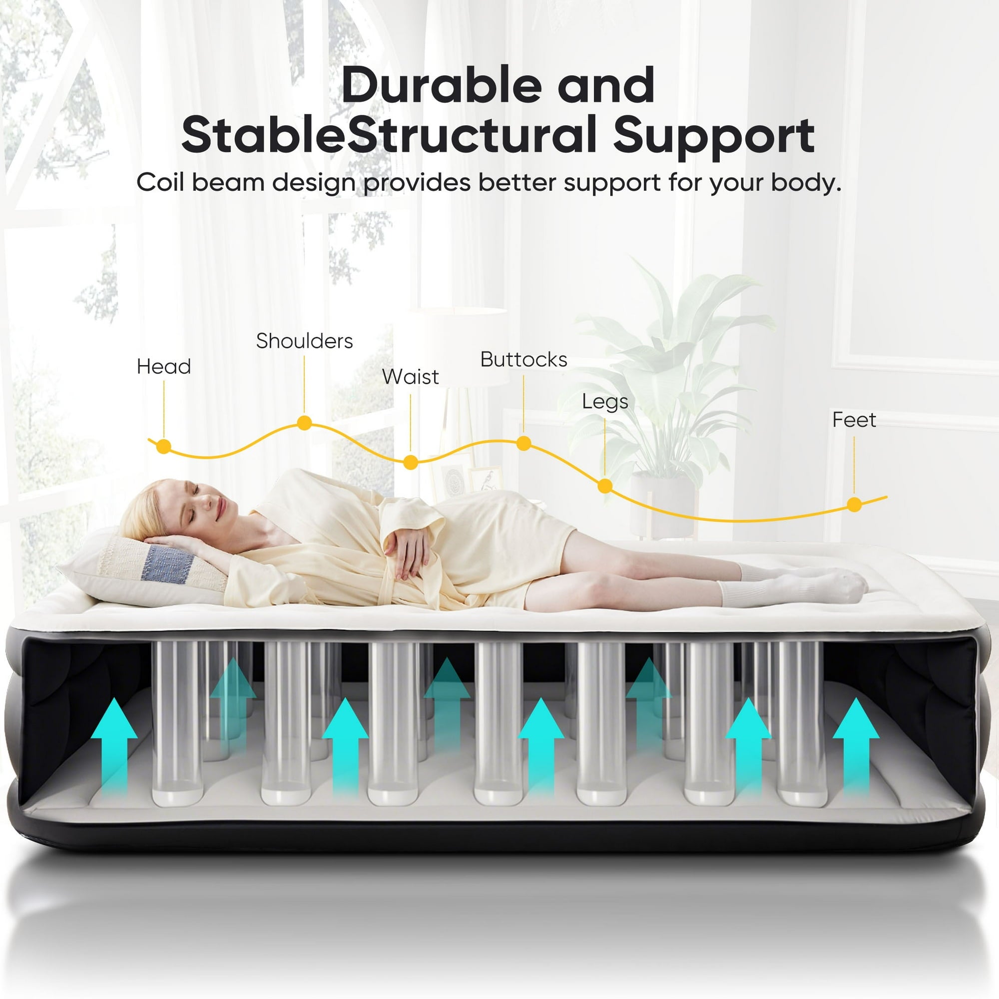 JIOABL  Air Mattress, Portable Low Noise Colchone Inflable with Built in Pump, Maximum Weight Capacity 600 lbs Air Bed for Camping, Beach, Outdoor