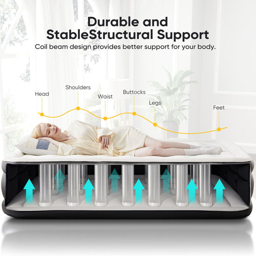 JIOABL  Air Mattress, Portable Low Noise Colchone Inflable with Built in Pump, Maximum Weight Capacity 600 lbs Air Bed for Camping, Beach, Outdoor