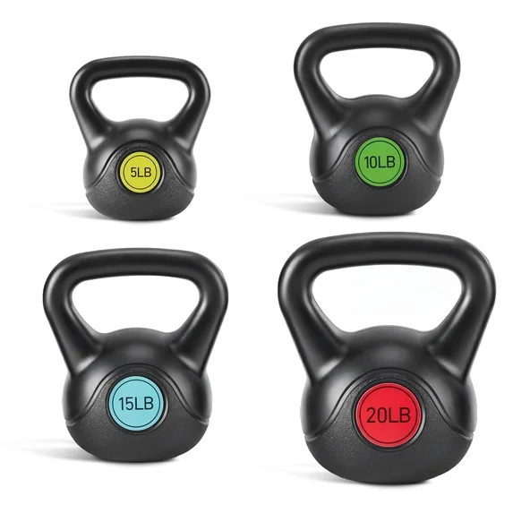 JIOABL Kettlebell Set, Cast Iron Kettlebell for Weight Lifting & Strength Training, 3-Piece Set (5/10/15 lbs), Black