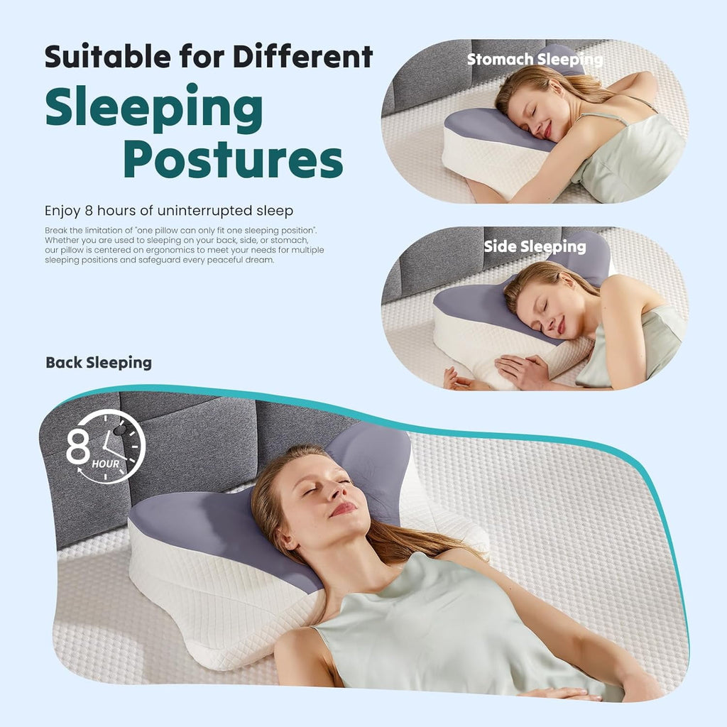 JIOABL Ergonomic Contour Memory Foam Pillows, Cervical Neck Pillow with Cooling Case for Neck Pain Relief