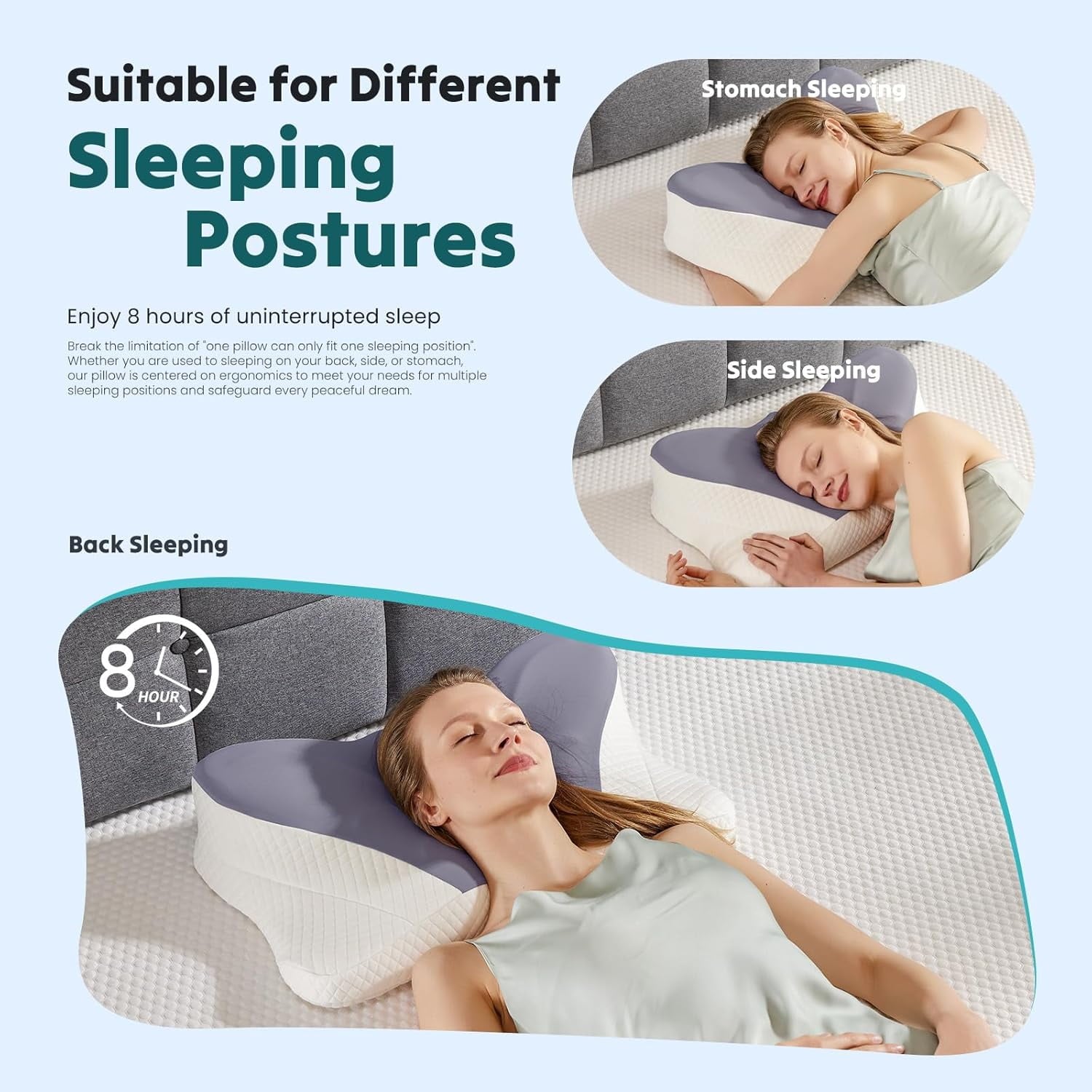 JIOABL Ergonomic Contour Memory Foam Pillows, Cervical Neck Pillow with Cooling Case for Neck Pain Relief