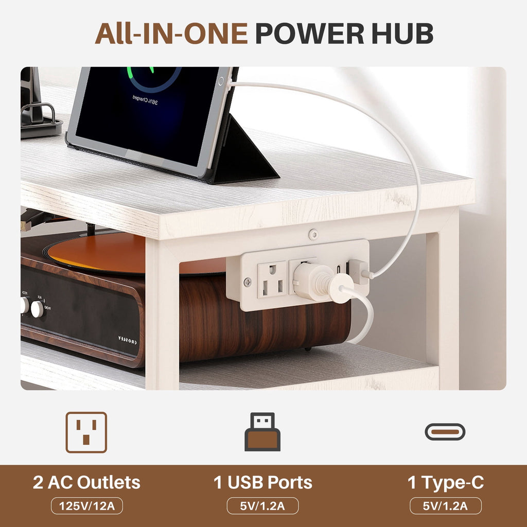 JIOABL TV Stand with  Fabric Drawers & Power Outlet, LED TV Console with USB & Type-C, Storage Dresser for Living Room