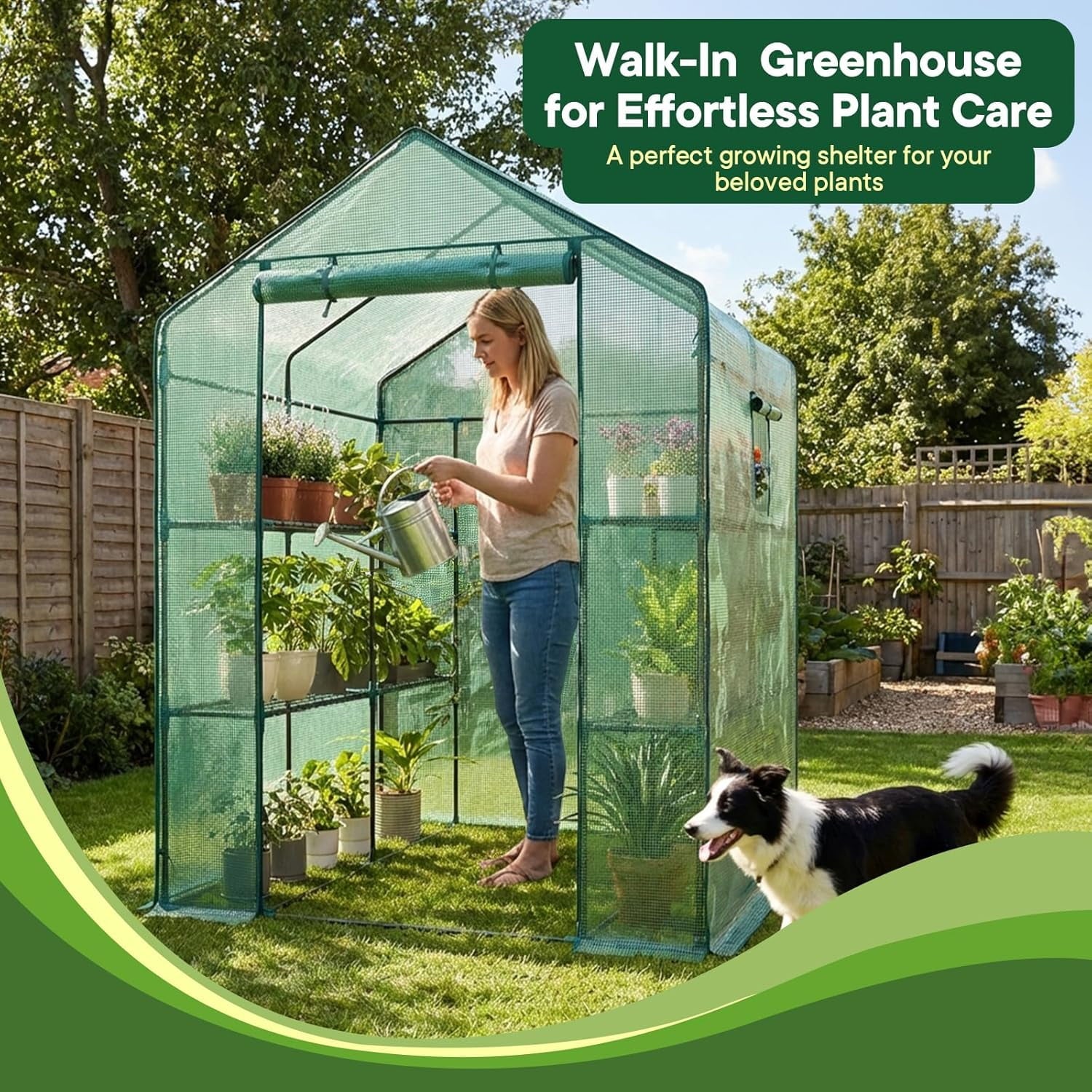 JIOABL Greenhouse with PE Cover, Portable Plant Grow House with Zipper Door & Steel Frame for Indoor Outdoor Garden