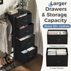 JIOABL 4 Drawer Dresser with Hanging Rack, Steel Frame, Fabric Drawers, Tall Storage Organizer for Bedroom