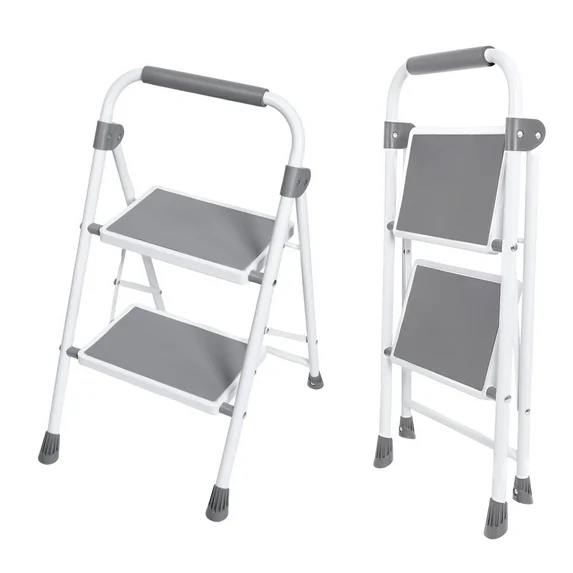 JIOABL 3 step ladder, 36-Inch Iron Step Stool with Non-Slip Pedals and Handrails - Portable Heavy Duty Steel Ladder for Kitchen, Garage, and Outdoor Use - Black