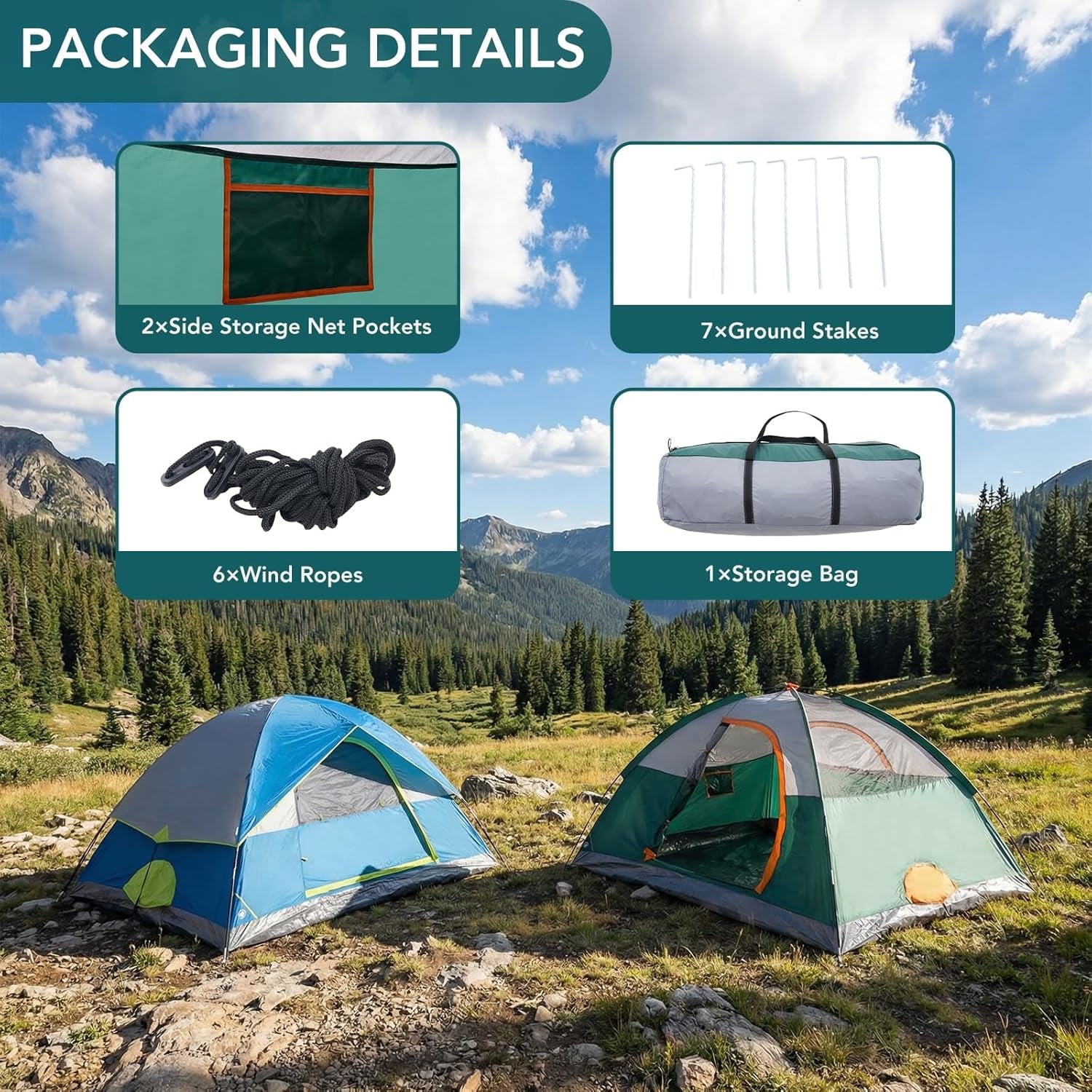 JIOABL Dome Camping Tent, Waterproof Polyester with Rainfly, Easy Setup, Ventilated Windows & Skylights, Portable Backpacking Tent
