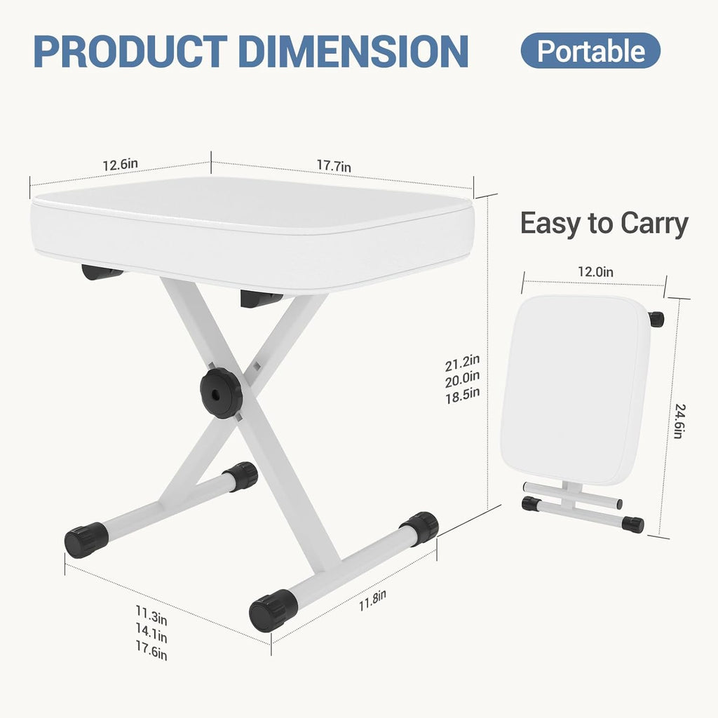 JIOABL Adjustable Piano Bench, X-Frame Music Stool with Padded Seat, Steel Frame, Cushion for Piano Keyboard Stand