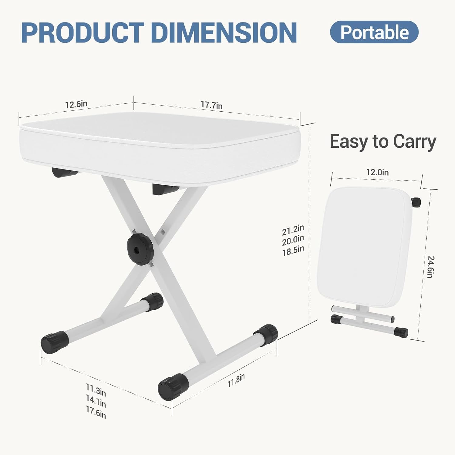 JIOABL Adjustable Piano Bench, X-Frame Music Stool with Padded Seat, Steel Frame, Cushion for Piano Keyboard Stand