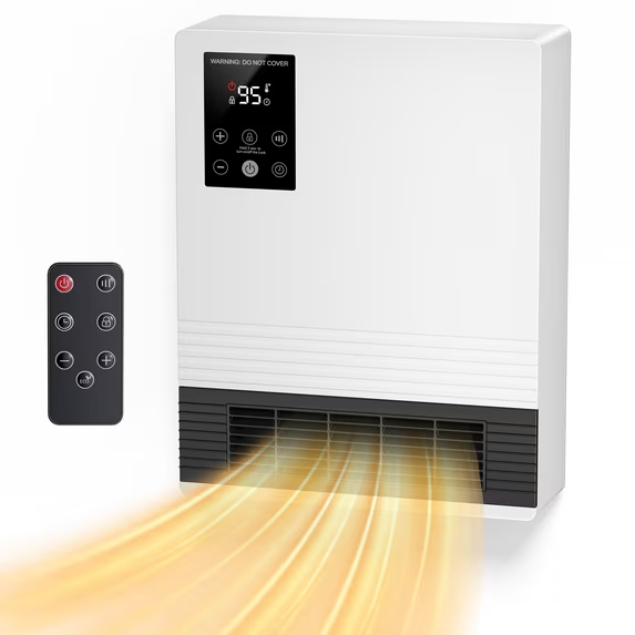 JIOABL 1500W Wall Heater with Remote, Fast Heating for Bathroom Bedroom, White