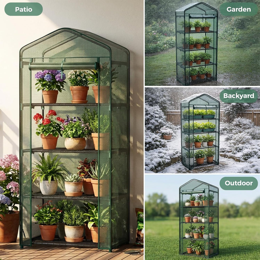 JIOABL Greenhouse with PE Cover, Portable Plant Grow House with Zipper Door & Steel Frame for Indoor Outdoor Garden