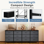 JIOABL TV Stand with 12 Fabric Drawers, Metal Frame Storage Stand with Adjustable feet and Anti-Tip