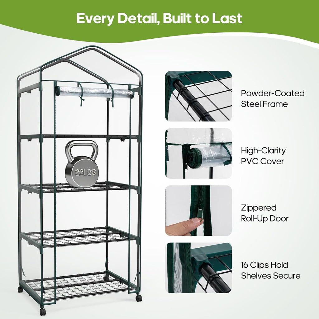 JIOABL Greenhouse with PE Cover, Portable Plant Grow House with Zipper Door & Steel Frame for Indoor Outdoor Garden