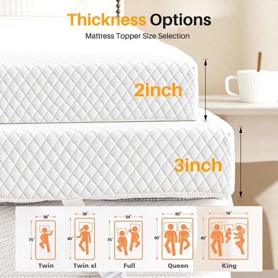 JIOABL Cooling Gel Memory Foam Mattress Topper for Relieve Back Pain, Ventilated Design, CertiPUR-US Certified, Removable Plush Cover